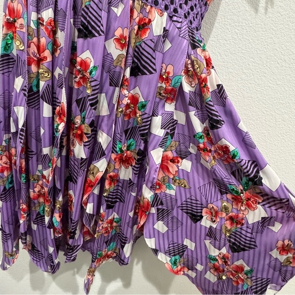 Diane Freis Floral Purple Sequined Dancer Dress Georgette Asymmetrical Vintage - Picture 8 of 13